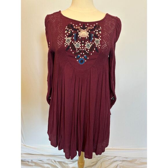 Free People Mohave Plum Embroidered Woven Mini Dress Size Small - Picture 5 of 10